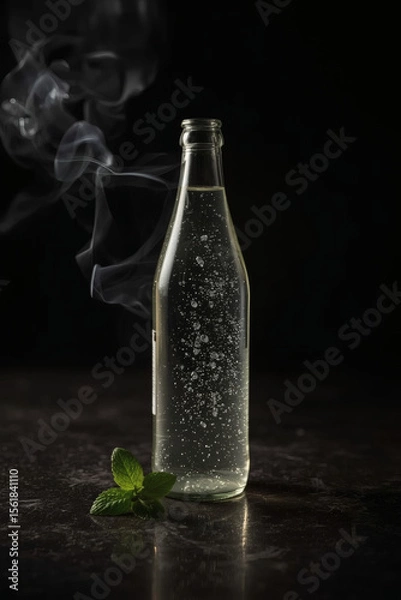 Fototapeta Luxury Bottle with Sparkling Bubbles and Elegant Black Background
