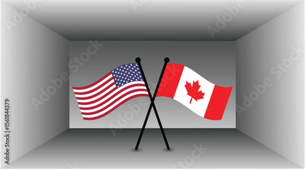 Fototapeta Crossed American and Canadian Flags in a Neutral Setting. Correct Proportion Banner Design.