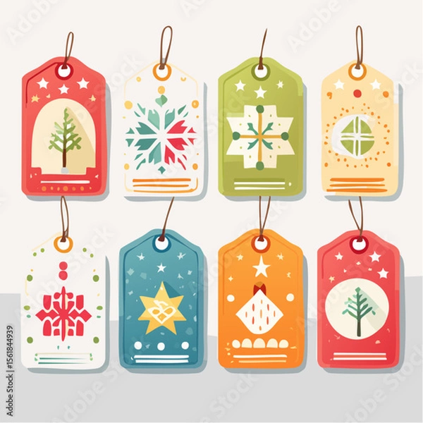 Obraz Set of printable vector gift tags with floral and geometric designs, editable text placehold