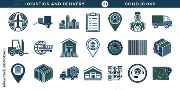 Fototapeta Collection of logistics and delivery vector icons with various transportation and service elements