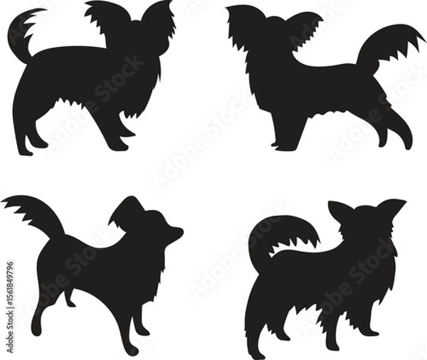Fototapeta Papillon Silhouette Illustration Set – Vector Dog Breed Icons and Elegant Pet Shapes Collection

