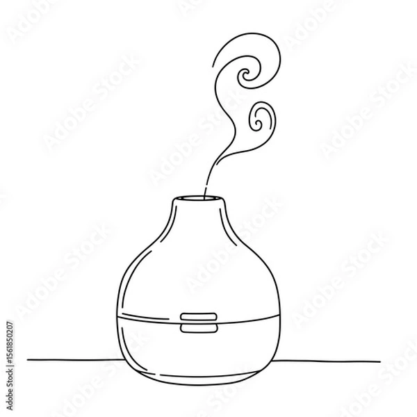 Fototapeta Simple line drawing of aromatherapy diffuser with steam rising  