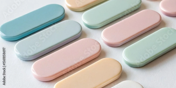 Obraz Pastel-colored oblong containers arranged neatly on a surface.