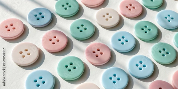 Obraz Colorful buttons arranged in a flat lay display on a light surface.