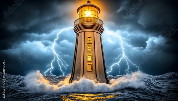 Fototapeta Lighthouse amidst stormy sea