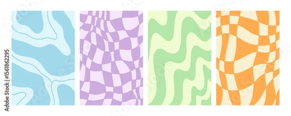 Obraz Distorted wavy retro patterns background set