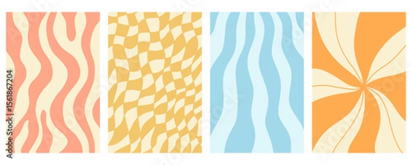 Obraz Distorted wavy retro patterns background set