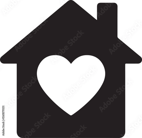 Fototapeta Silhouette vector of a house with heart symbolizing housing benefit, employee care, and residential support programs.
