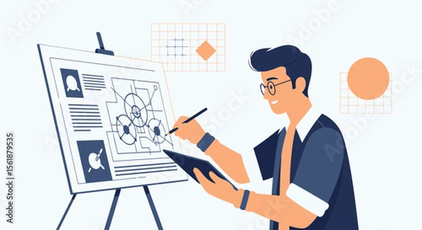 Obraz Creative Man Developing Innovative Strategy on Easel Using Tablet Device