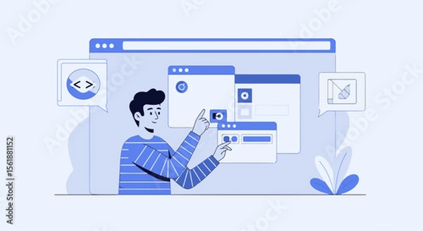 Obraz Developer Designing Application Interface Flat Vector Concept Illustration