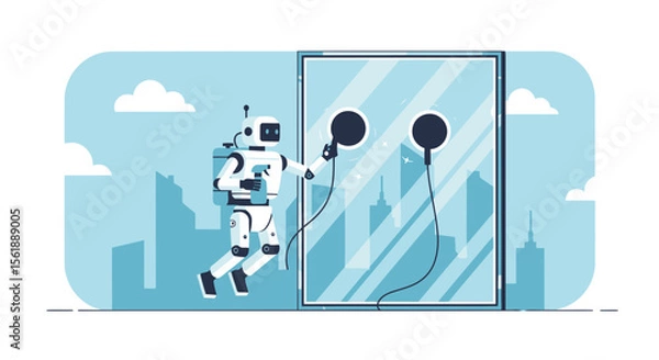 Fototapeta Futuristic Automated Window Cleaning Service Depicting Innovation And Urban Efficiency