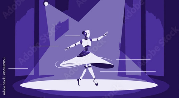 Fototapeta Futuristic Robot Dancer Performing Elegant Ballet Under Stage Lights