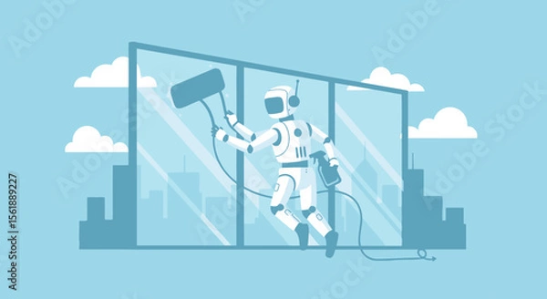Fototapeta Futuristic Window Cleaning Robot Maintains City Buildings With Technological Efficiency