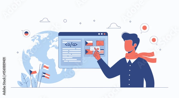 Fototapeta Globalize Website For Different Languages With Translator And Programmer Concept