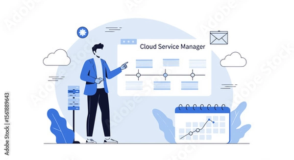 Fototapeta Illustrative Cloud Service Manager Presenting Technology Solutions Visually