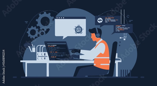 Fototapeta Man Coding Software Developer Programming Concept Working On Laptop