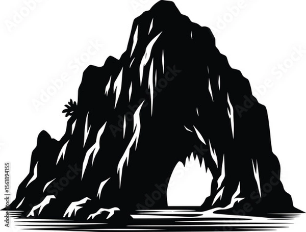 Obraz Mountain cave silhouette vector illustration isolated on a white background