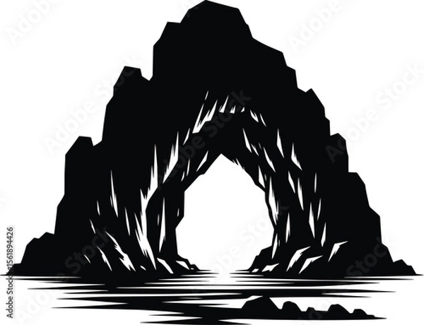 Obraz Mountain cave silhouette vector illustration isolated on a white background