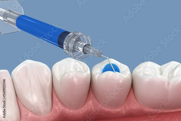 Fototapeta Phosphoric acidselective enamel etching of the tooth. Medically accurate tooth 3D illustration.
