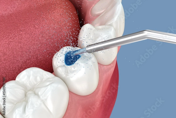 Fototapeta Cleaning with water of the tooth. Medically accurate tooth 3D illustration.