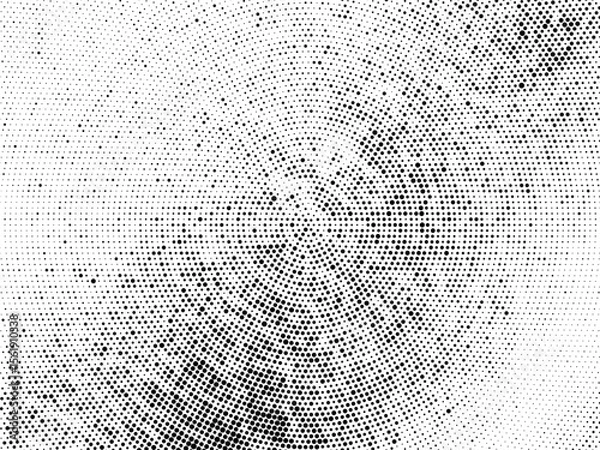 Obraz Halftone background.  Radial halftone grunge texture with fading effect. halftone random circle dots raster texture. Grunge circular stain. Vector design element  