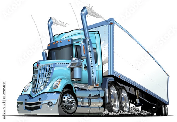 Fototapeta Cartoon cargo semi truck isolated (with transparency in PNG format) on white background 