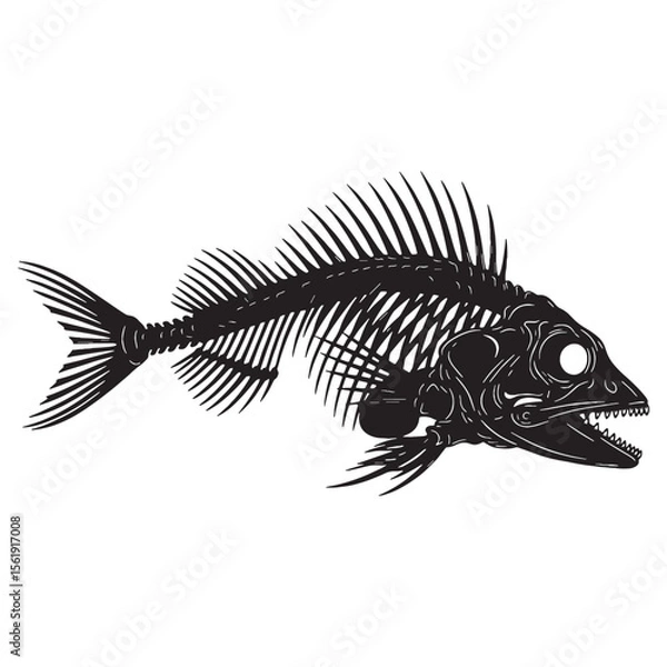 Obraz The quiet form of marine life – Fish skeleton silhouette composed with detailed Fish skeleton vector – Fish skeleton illustration

