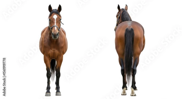 Obraz Chestnut horse seen from front and back views isolated PNG with Transparent Background