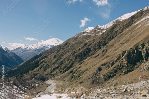 Fototapeta panoramic view of the Caucasus Mountains on a sunny day