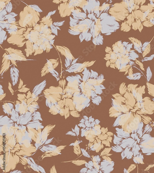 Fototapeta Beautiful Seamless Pattern with Flowers and Leaves