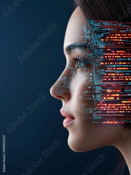 Fototapeta Human-Technology Integration within Cyberpunk Aesthetic and AI Governance