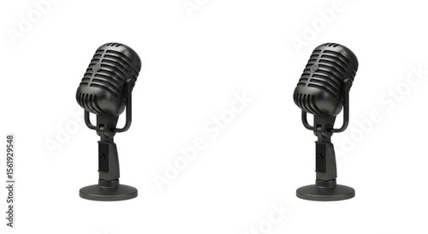 Obraz Two vintage microphones for music recording or podcasting isolated PNG with Transparent Background
