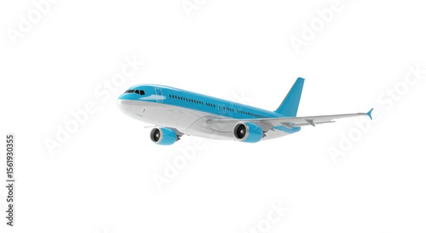Obraz Blue and White passenger airplane taking flight isolated PNG with Transparent Background