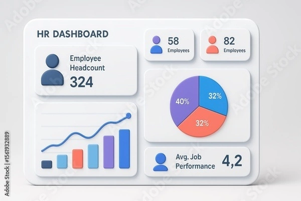 Fototapeta HR Dashboard Displaying Employee Headcount, Job Performance Metrics, and Graphical Statistics Overview