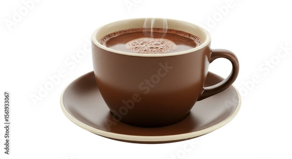 Obraz Steaming hot chocolate in a brown cup isolated on white background