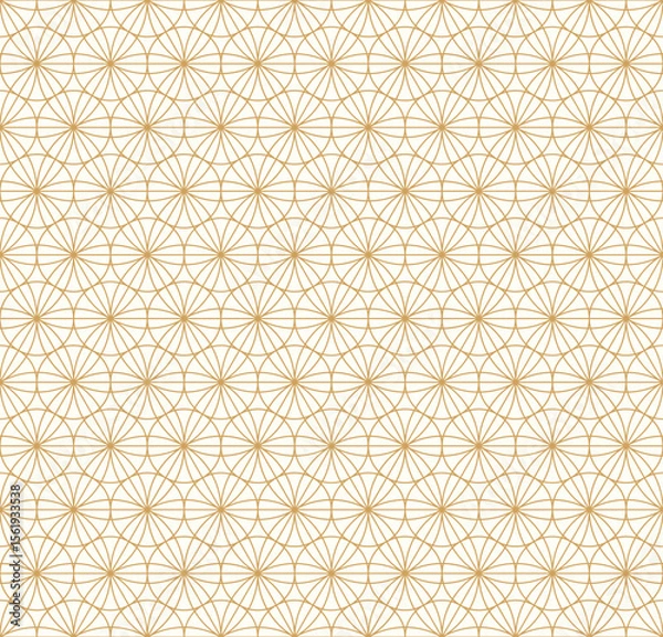 Obraz Seamless pattern showcasing an intricate arrangement of overlapping arcs and fan-like shapes, forming a mesmerizing, repeating gold and white geometric design. Perfect for elegant backdrops.