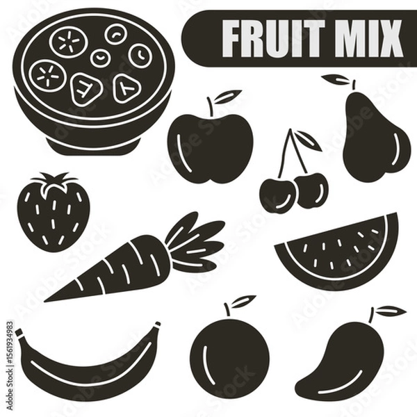 Fototapeta Set of dark Fruit icons. Icons used for healthy eating, dieting, and cooking websites.