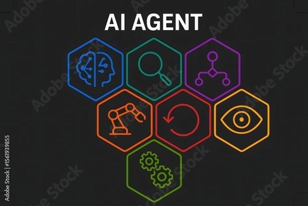 Fototapeta Advanced AI Agent Infographic with Autonomous System Architecture for Enterprise Automation Solutions