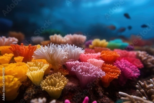 Obraz Colorful coral reef with marine life in an underwater tropical scene