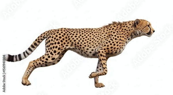Fototapeta Swift Cheetah Graceful Hunter in Motion with Cutout on White.