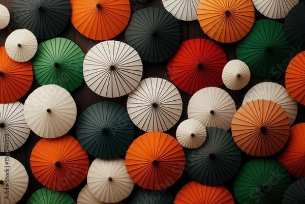 Obraz Colorful arrangement of traditional umbrellas in a symmetrical creative pattern