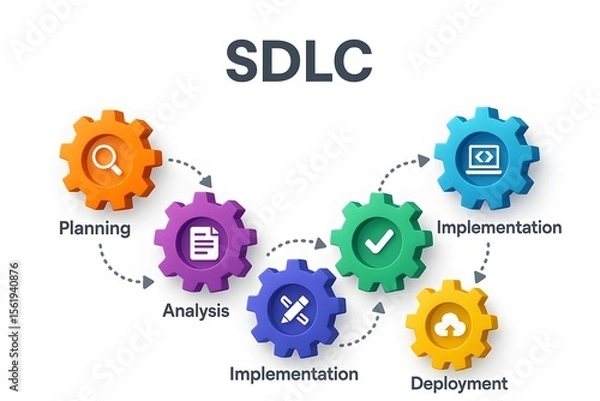 Fototapeta Detailed SDLC Process Infographic with Step-by-Step Software Development Workflow for Technical Documentation