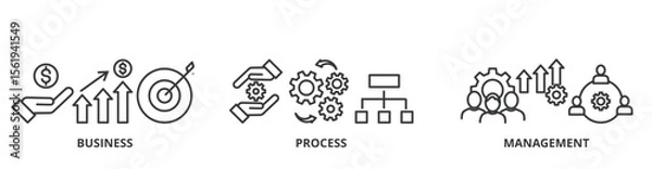 Fototapeta Business process management (bpm) banner vector illustration concept with icons of business, process and management