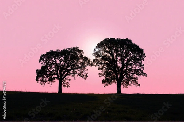 Fototapeta A couple of trees that are standing on top of a hill.