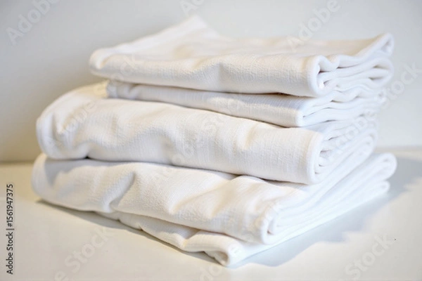 Fototapeta A stack of white towels sitting on top of each other.