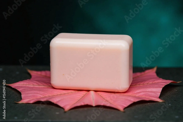 Fototapeta A bar of soap sitting on top of a red leaf.