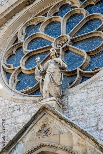 Fototapeta The Sacred Heart Cathedral, Statue of Jesus in Sarajevo