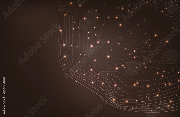 Obraz Abstract brown gold circle shape with golden glowing frame and glitters. Vector illustration.
Geometric backdrop with golden glittering particles. Holiday banner design. Minimalist decoration