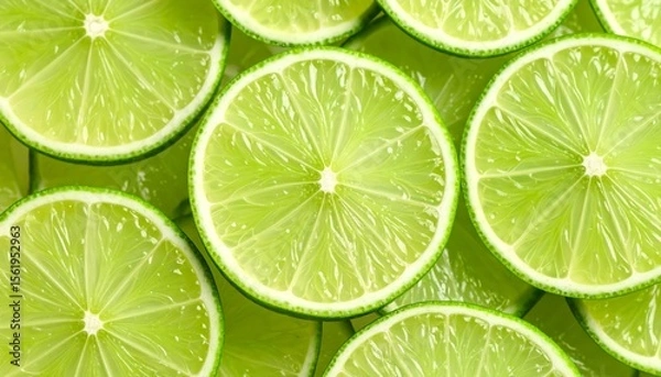 Obraz Vibrant green lime slices close up view.