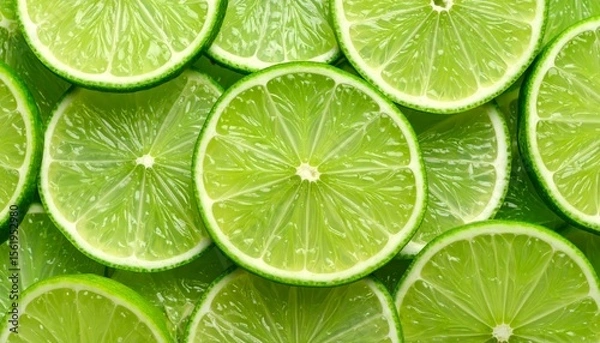 Obraz Vibrant green lime slices close up view